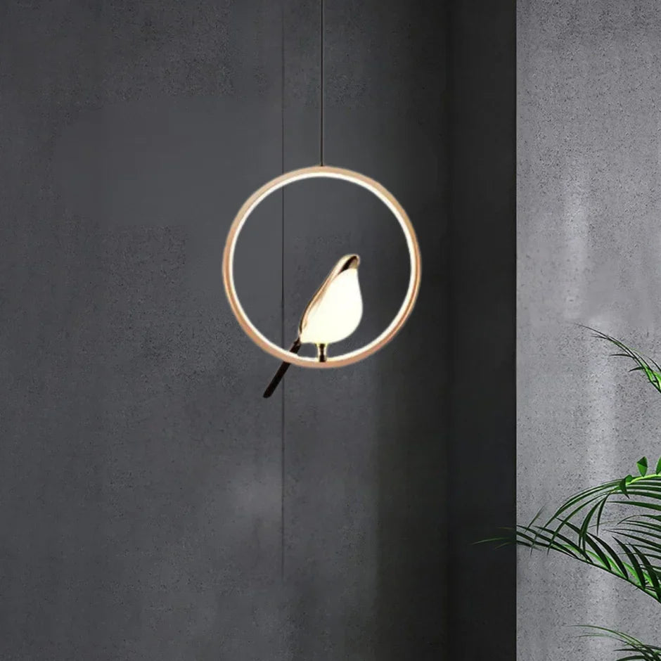 Pendant Light with Golden Bird and LED Lighting