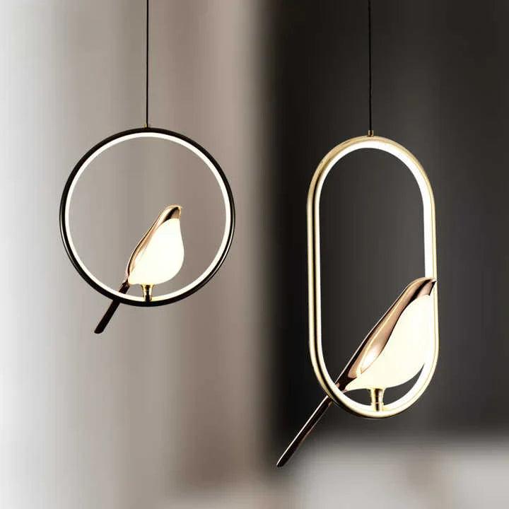 Pendant Light with Golden Bird and LED Lighting