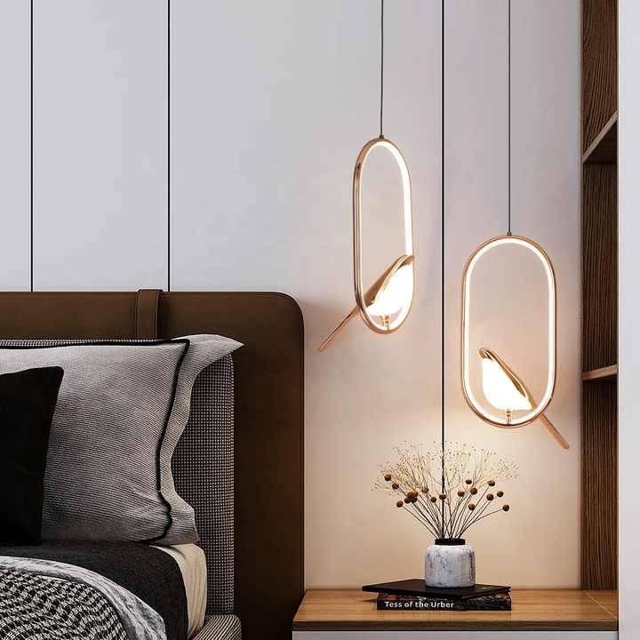 Pendant Light with Golden Bird and LED Lighting