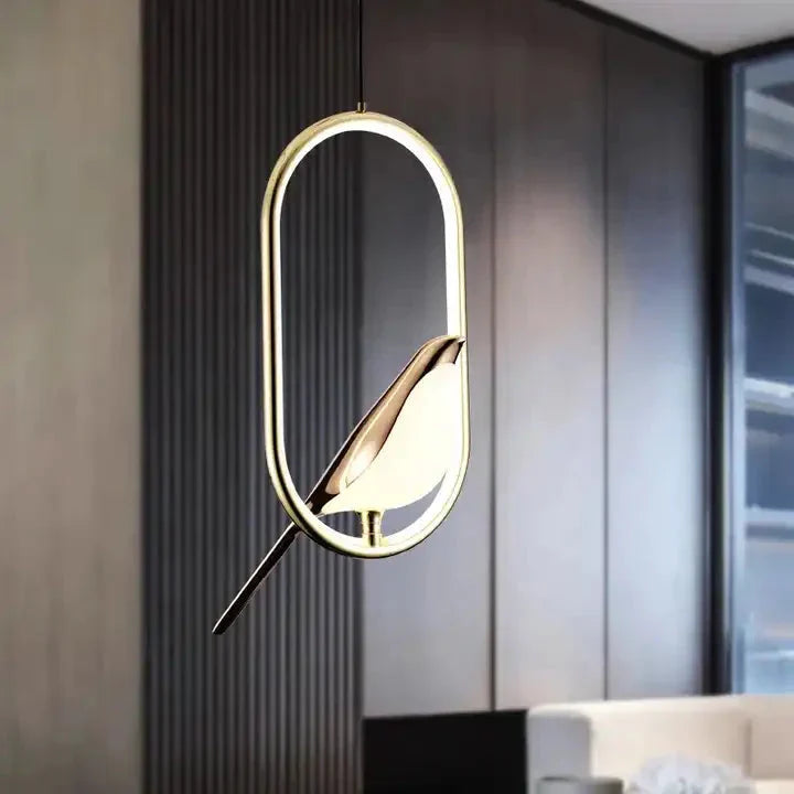 Pendant Light with Golden Bird and LED Lighting