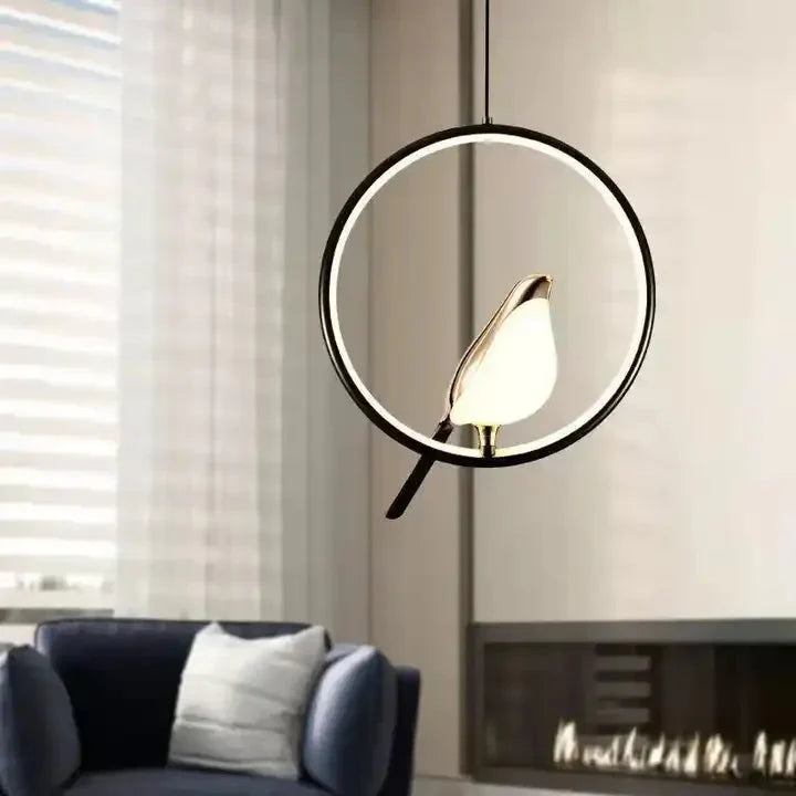 Pendant Light with Golden Bird and LED Lighting